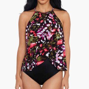 Magicsuit by Miraclesuit Aubrey Flutter Swimsuit 1-PC Black Multi Size 12 NEW